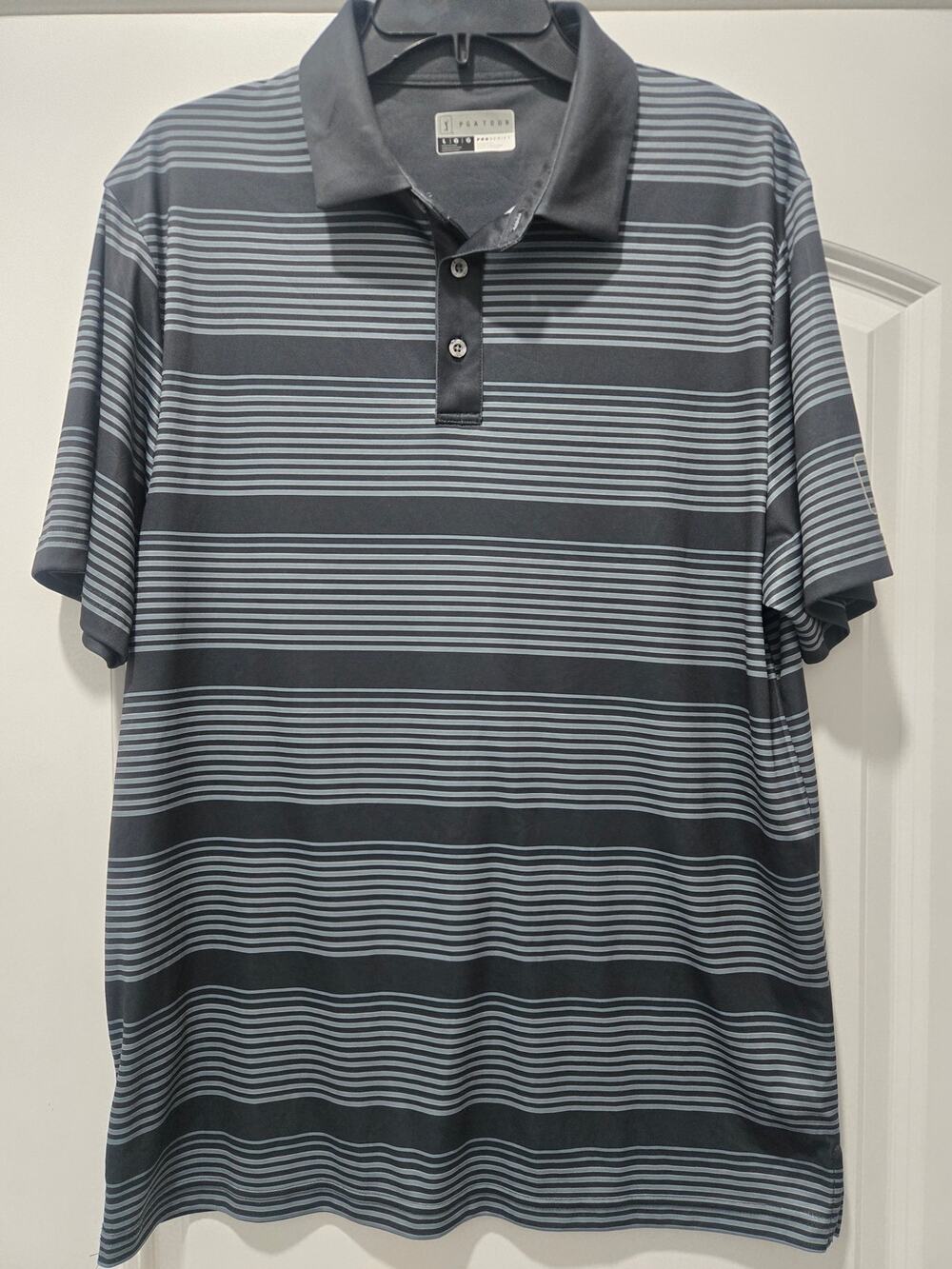 PGA Tour Pro Series Men's Large Athletic Fit Golf Polo Shirt - Grey Striped
